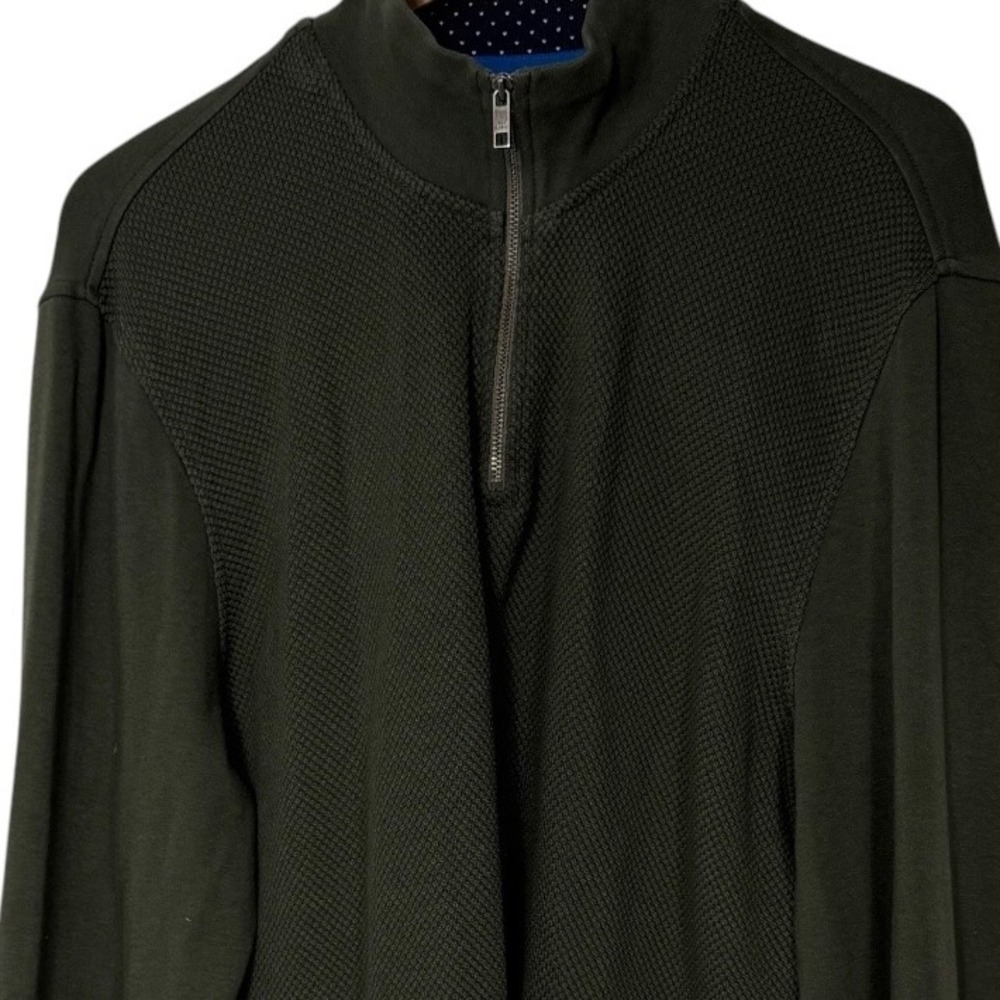 Ted Baker London Mens Olive Green Waffle Front Quarter Zip Pullover Size 5 XL